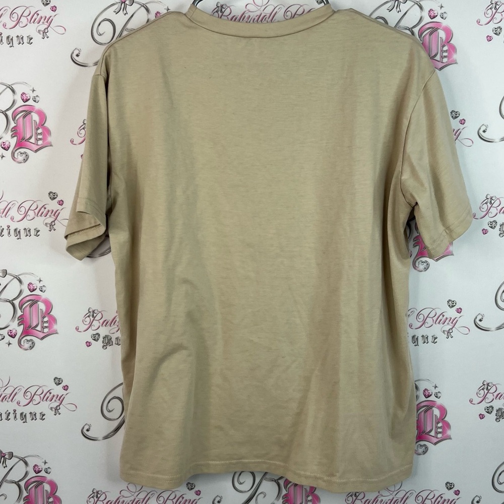 SHEIN tshirt mushrooms frogs butterfly outdoor theme Beige Casual T-Shirt - Picture 2 of 9